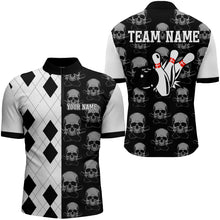 Load image into Gallery viewer, Skull Bowling Jersey Team League Custom Black Bowling Shirt Men Bowling Quarter-Zip Shirt BDT347