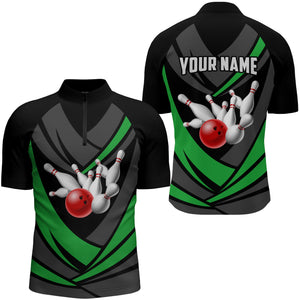 Green Bowling Quarter-Zip Shirts For Men Bowling Team League Jersey Custom Bowling Shirts BDT226