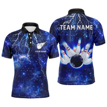 Load image into Gallery viewer, Custom Navy Bowling Polo Shirt For Men Lightning Thunder Bowling Jersey Team League BDT331