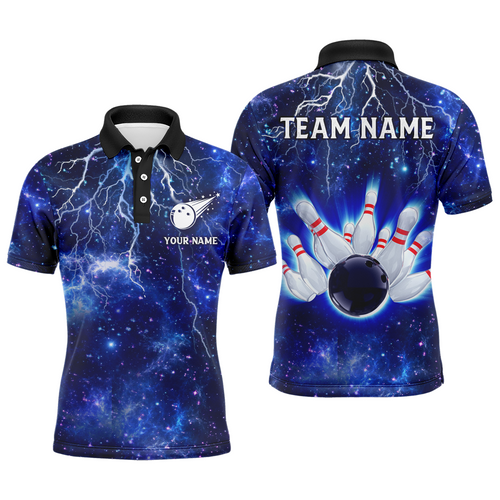 Custom Navy Bowling Polo Shirt For Men Lightning Thunder Bowling Jersey Team League BDT331