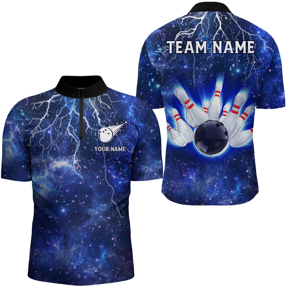 Custom Navy Bowling Quarter-Zip Shirt For Men Lightning Thunder Bowlin –  ChipteeAmz