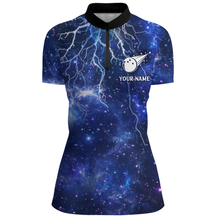 Load image into Gallery viewer, Custom Navy Bowling Quarter-Zip Shirt For Women Lightning Thunder Bowling Jersey Team League BDT331