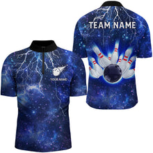 Load image into Gallery viewer, Custom Navy Bowling Quarter-Zip Shirt For Men Lightning Thunder Bowling Jersey Team League BDT331