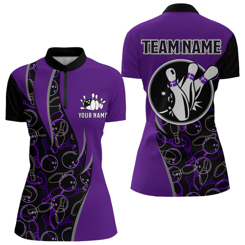 Personalized Bowling Shirts Women Bowling Team Jersey Custom Bowling Quarter-Zip Shirt BDT390