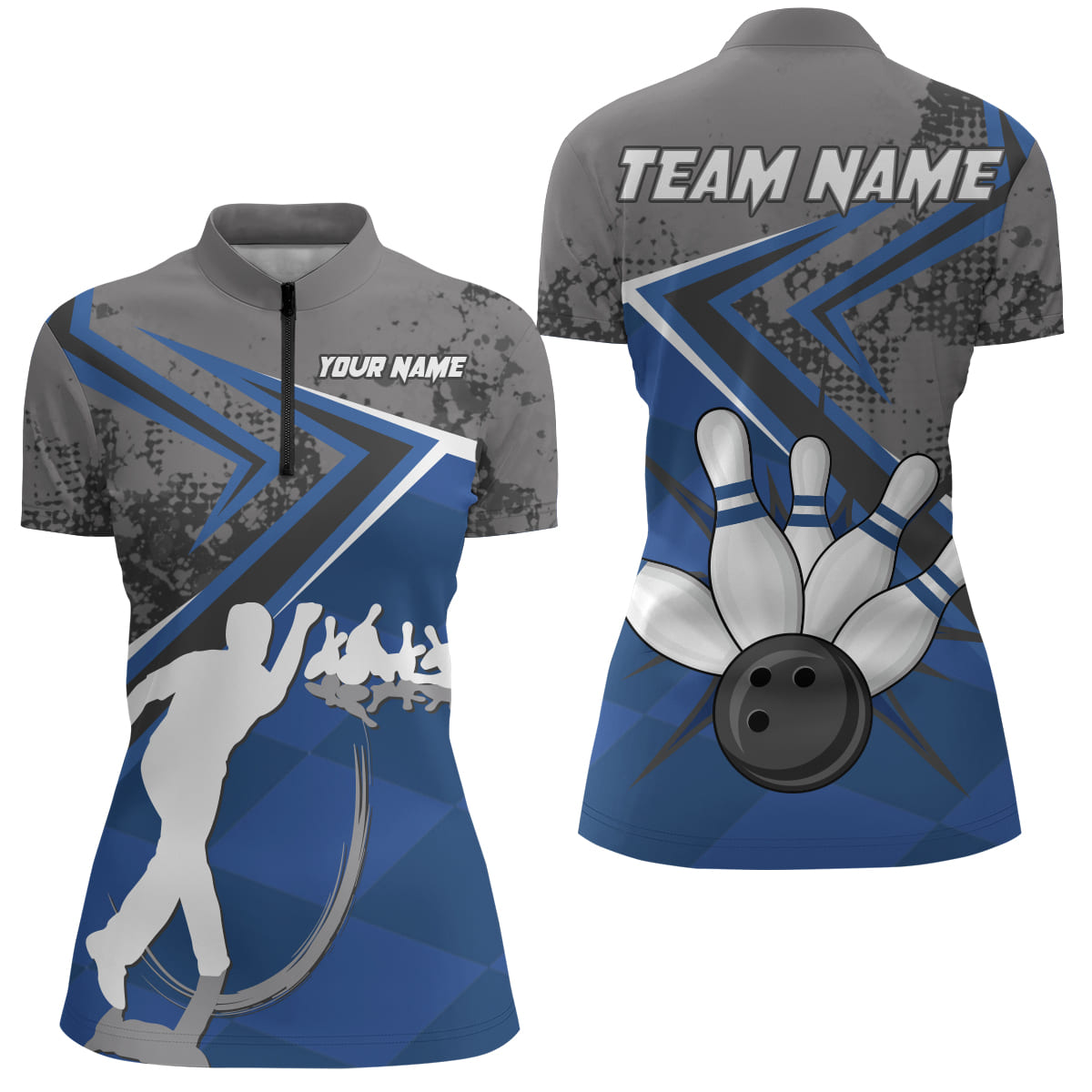 Custom Bowling Jersey For Women Bowling Quarter-Zip Shirt Team Bowling Short Sleeve BDT270