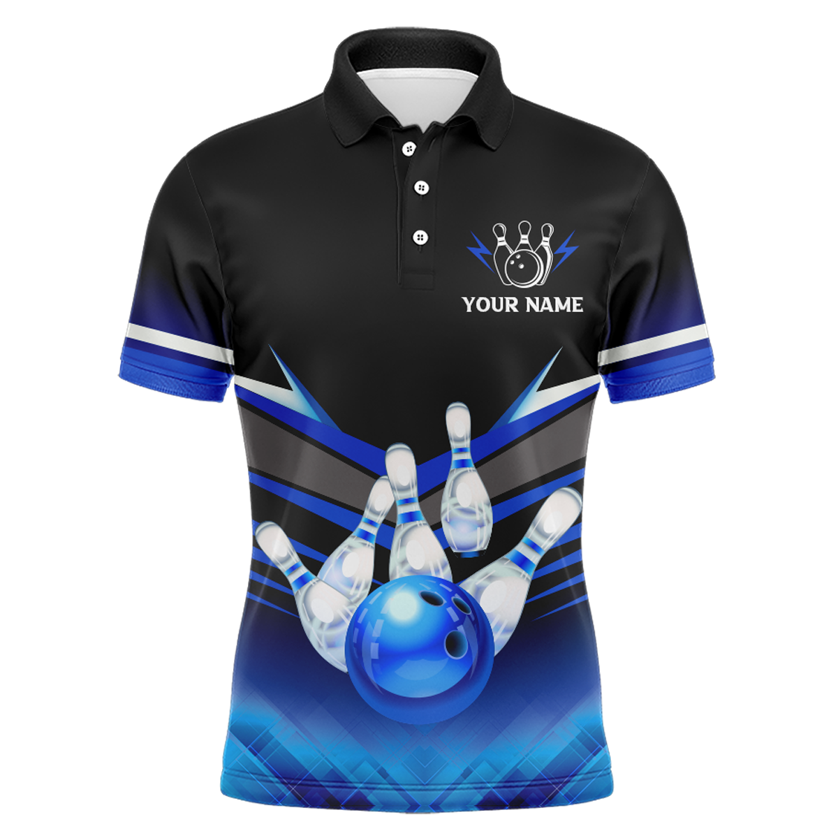 Custom 3D Bowling League Shirt Blue Bowling Jersey For Men Bowling Polo Shirt Team BDT339