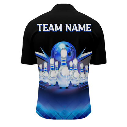 Custom 3D Bowling League Shirt Blue Bowling Jersey For Men Bowling Quarter-Zip Shirt Team BDT339