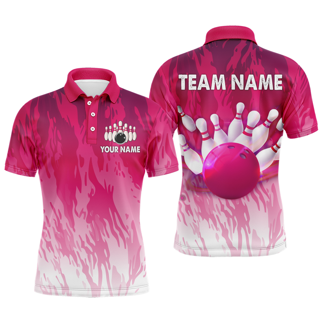 Pink Bowling Shirt For Men Couple Bowling Jersey Team Custom Bowling Polo Shirt BDT341