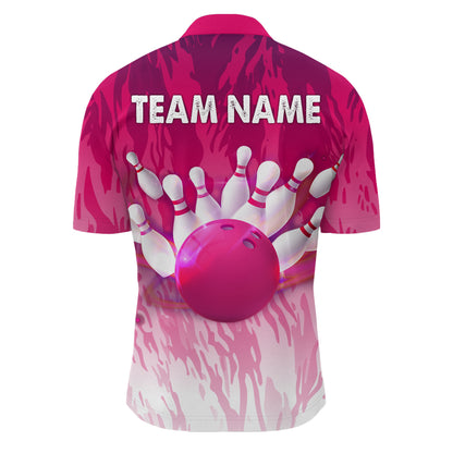 Pink Bowling Shirt For Men Couple Bowling Jersey Team Custom Bowling Quarter-Zip Shirt BDT341