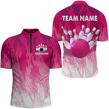 Load image into Gallery viewer, Pink Bowling Shirt For Men Couple Bowling Jersey Team Custom Bowling Quarter-Zip Shirt BDT341