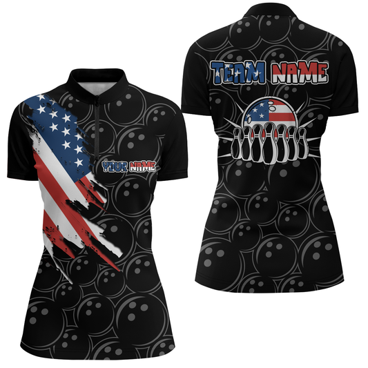 American Bowling Shirts Women Custom Bowling Quarter-Zip Shirt Team League Bowling Jerseys BDT348