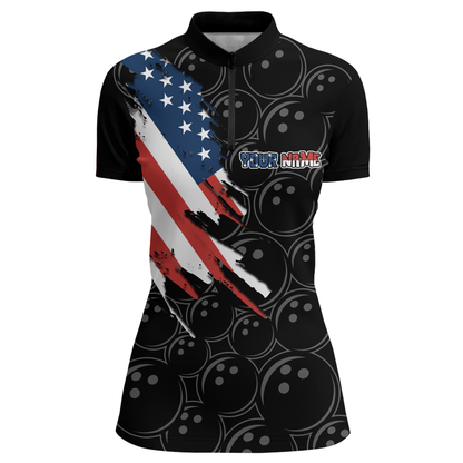 American Bowling Shirts Women Custom Bowling Quarter-Zip Shirt Team League Bowling Jerseys BDT348