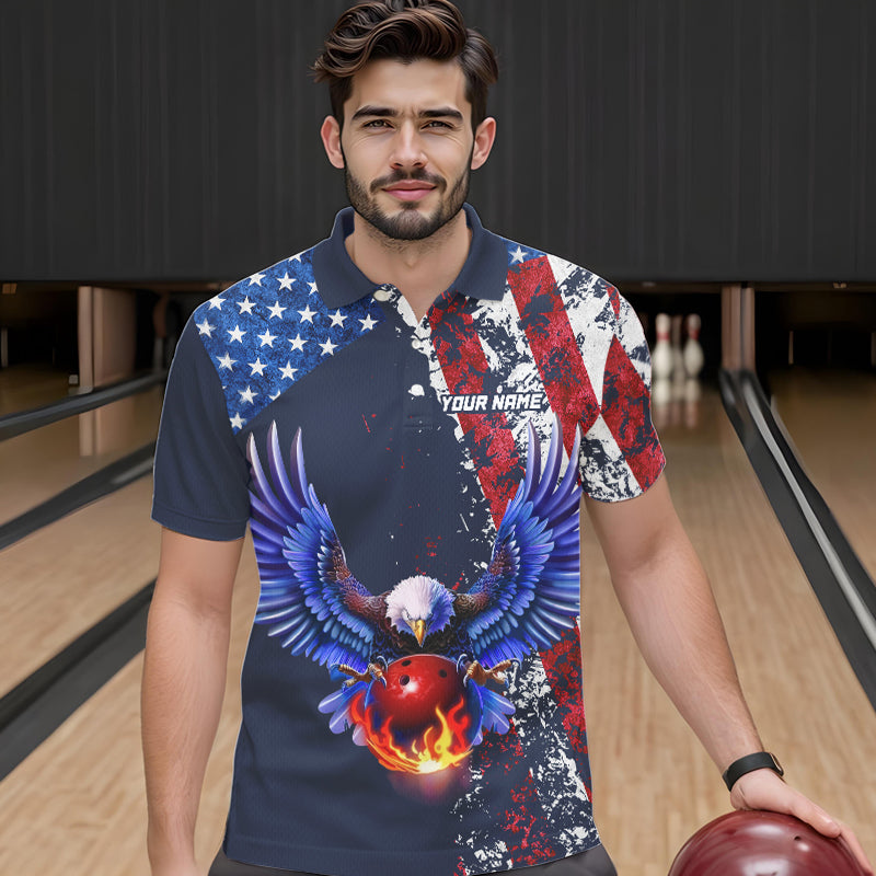 Custom US Flag Eagle Bowling Shirts American Bowling Jersey Men Women Patriotic MBL74