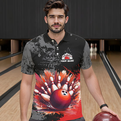 Custom Red Bowling Shirts for Men Women Team Bowling Polo and Quarter Zip for Bowler MBL75