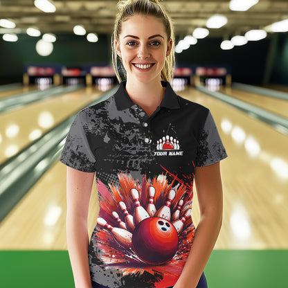 Custom Red Bowling Shirts for Men Women Team Bowling Polo and Quarter Zip for Bowler MBL75