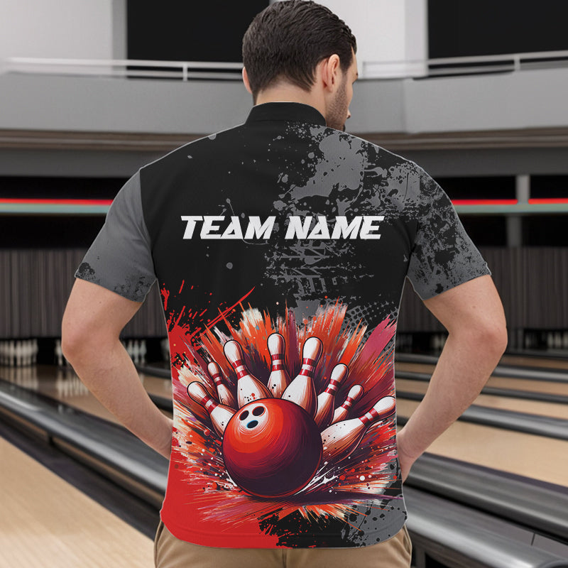 Custom Red Bowling Shirts for Men Women Team Bowling Polo and Quarter Zip for Bowler MBL75
