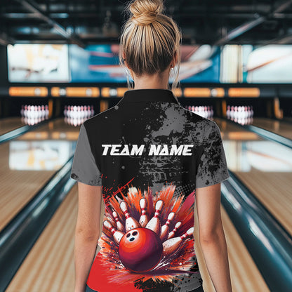 Custom Red Bowling Shirts for Men Women Team Bowling Polo and Quarter Zip for Bowler MBL75
