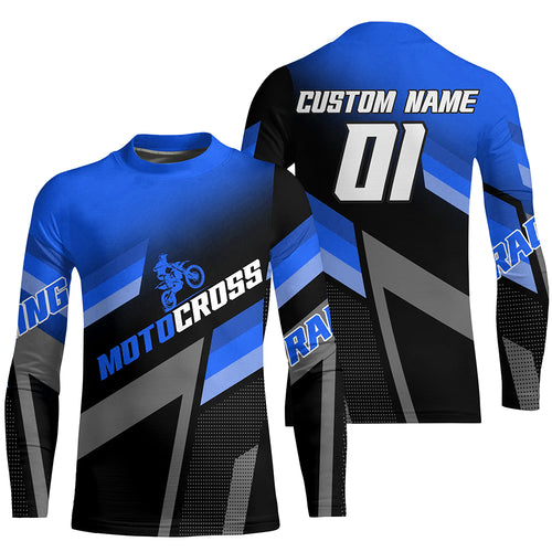 Motocross Racing Dirt Bike Jersey Blue Upf30+ Motorcycle Shirt For Kid Men Women XM317