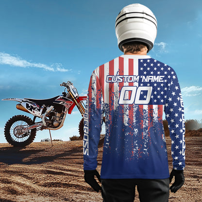 American Flag Motocross Jersey Custom Patriotic Dirt Bike Shirt for Kid Men Women XM332