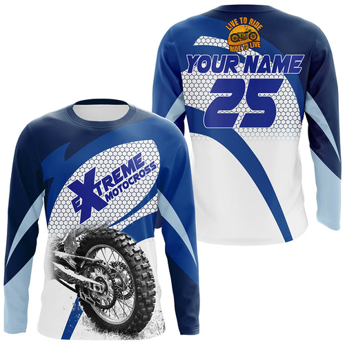 Motocross Jersey Blue UPF30+ Dirt Bike Racing shirt Off-Road Adult Kid Motorcycle XM17