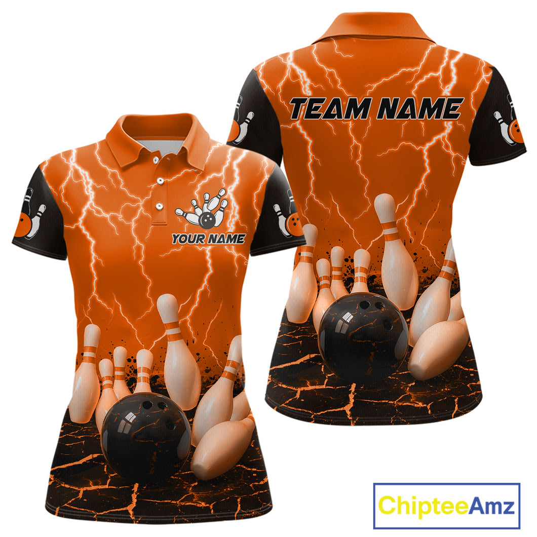 Orange Thunder Lightning & Lava Bowling Shirt for Men Women Team Bowling Jersey MBL92