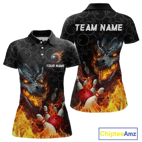 Custom Dragon Flaming Bowling Shirt for Men and Women Team Name Bowling Jersey MBL96