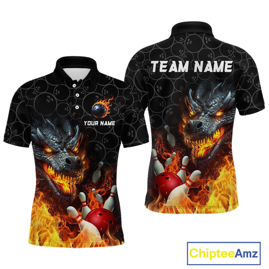 Custom Dragon Flaming Bowling Shirt for Men and Women Team Name Bowling Jersey MBL96