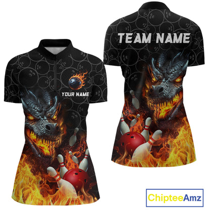 Custom Dragon Flaming Bowling Shirt for Men and Women Team Name Bowling Jersey MBL96