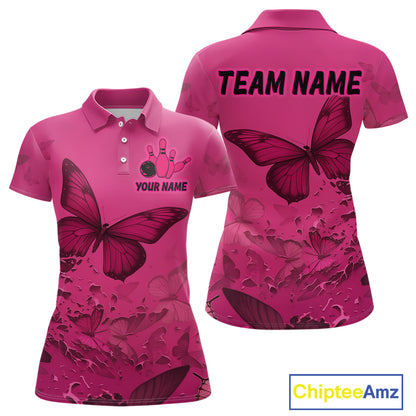 Pink Butterflies Bowling Shirts for Women Men Team Custom Bowling Polo and 1/4 Zip MBL121