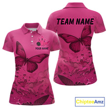 Load image into Gallery viewer, Pink Butterflies Bowling Shirts for Women Men Team Custom Bowling Polo and 1/4 Zip MBL121
