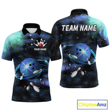 Load image into Gallery viewer, Blue Galaxy Bowling Shirts for Men Women Custom Team Bowling Polo and Quarter Zip MBL123