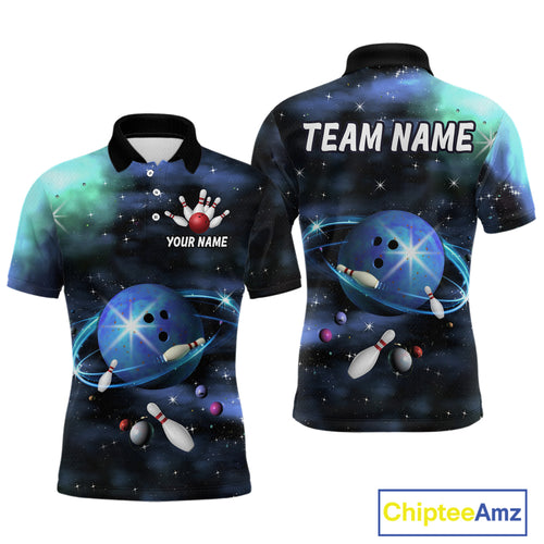 Blue Galaxy Bowling Shirts for Men Women Custom Team Bowling Polo and Quarter Zip MBL123