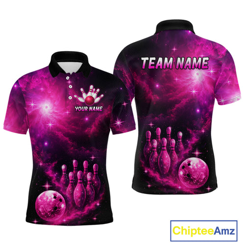Custom Pink Galaxy Bowling Shirts for Women Men Bowling Jersey for Team Bowl Outfit MBL124