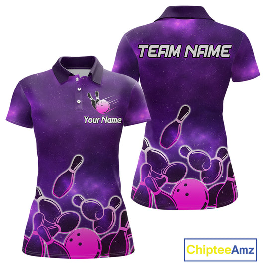 Purple Neon Bowling Shirts for Women Men Custom Team Bowling Polo & Quarter Zip MBL127