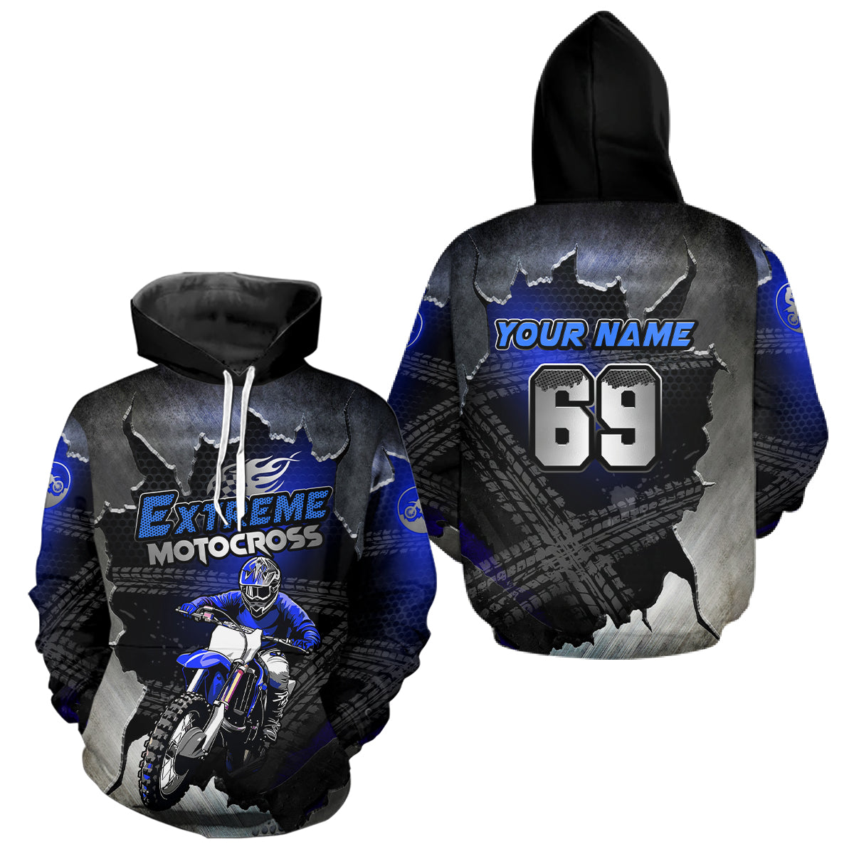 Blue Motocross Hoodie Custom for Adult Men Women Dirt Bike Racing Hoodie Shirt MH158