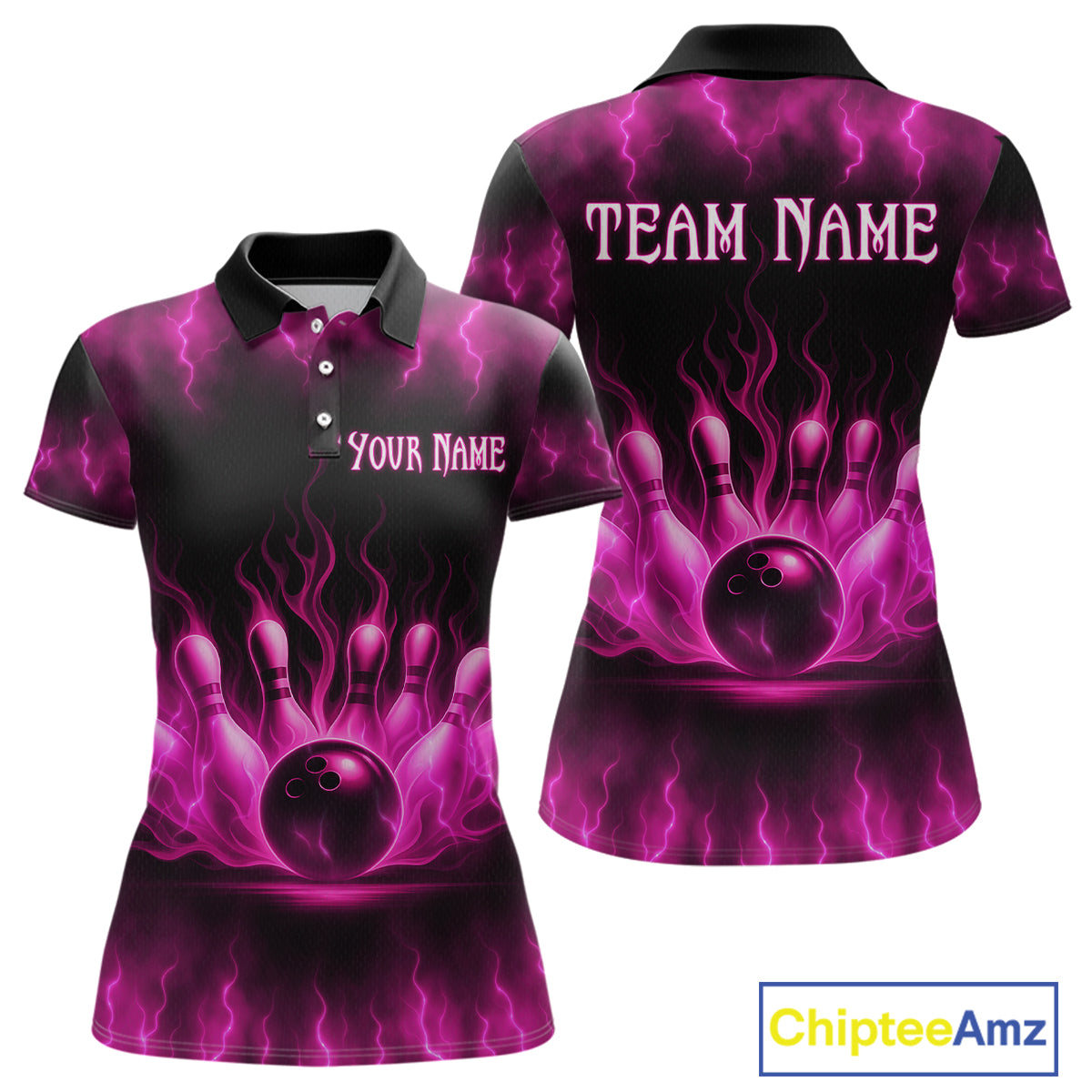 Custom Pink Flame Bowling Shirts for Women Men Team Bowling Polo and Quarter Zip MBL132