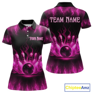 Custom Pink Flame Bowling Shirts for Women Men Team Bowling Polo and Quarter Zip MBL132