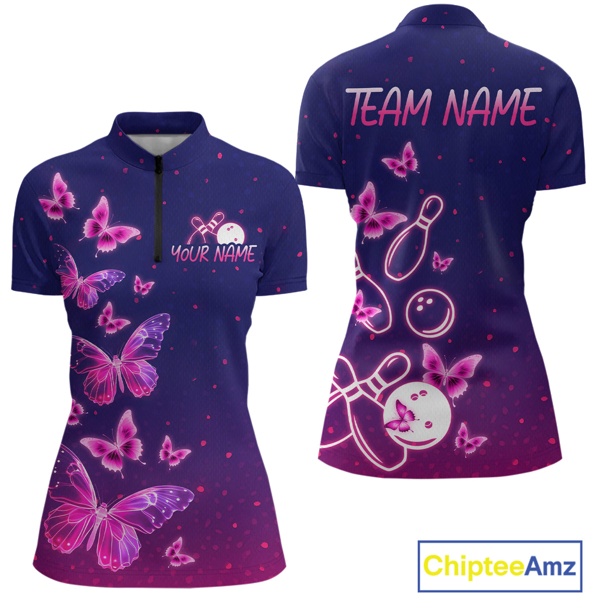 Purple Butterflies Bowling Shirts for Women Men Team Custom Bowling Jerseys MBL135