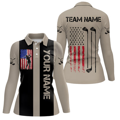 Custom Patriotic Golf Polo Shirt for Men Women Team Golf Shirts Brown and Black MMG47