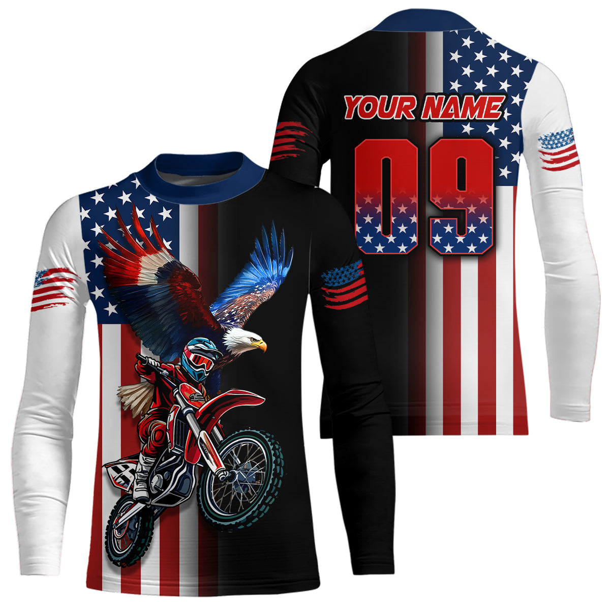 Eagle American Flag Motocross Jersey Dirt Bike Racing Shirts for Men Kid Women XM348