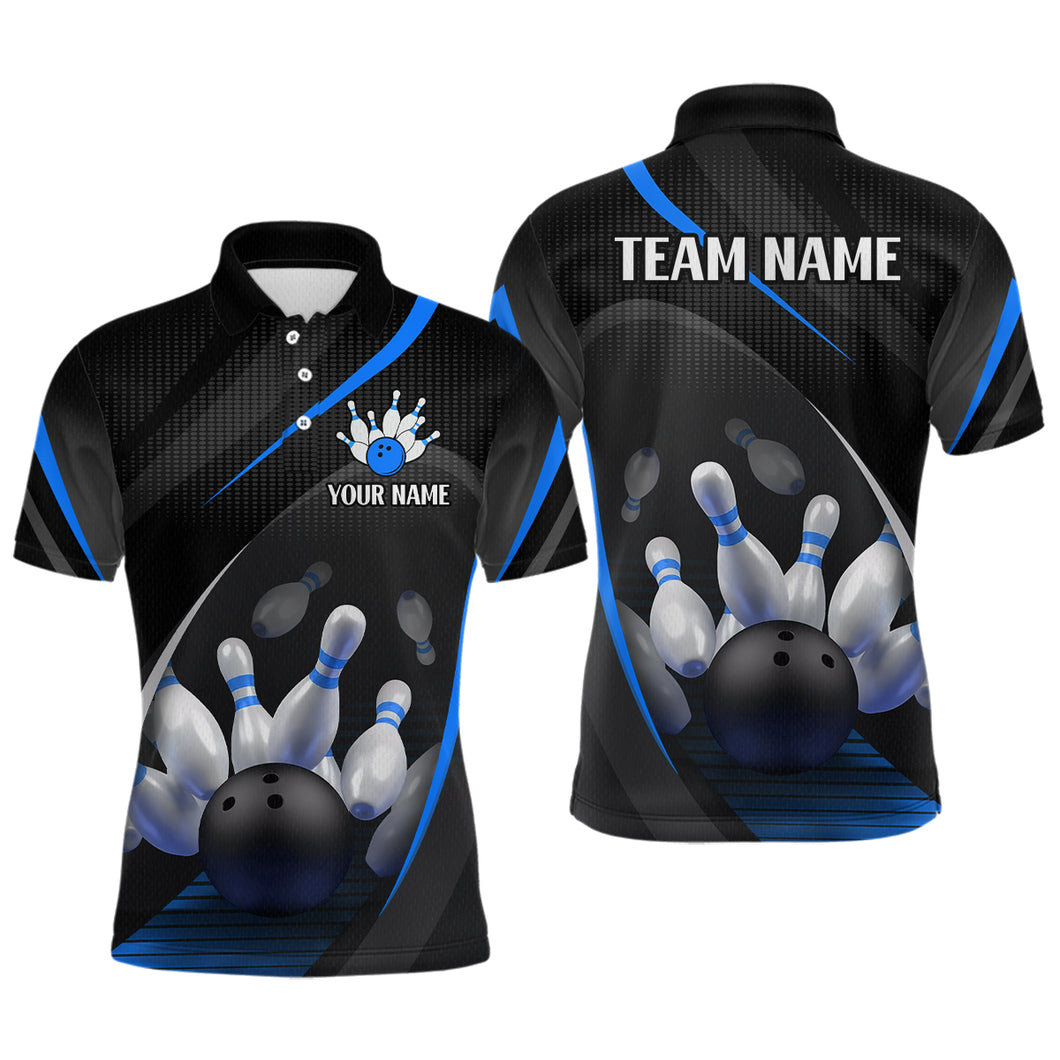 Blue Bowling Shirts for Men Women Team Custom Bowling Polo & Quarter Zip Shirt MBL71