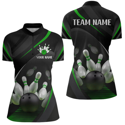 Green Bowling Shirts for Men Women Team Custom Bowling Polo & Quarter Zip Shirt MBL71