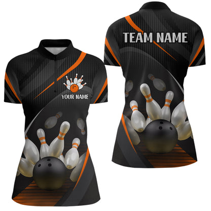 Orange Bowling Shirts for Men Women Team Custom Bowling Polo & Quarter Zip Shirt MBL71