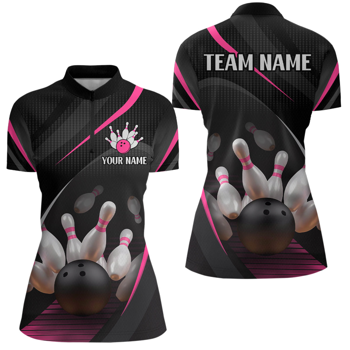 Pink Bowling Shirts for Men Women Team Custom Bowling Polo & Quarter Zip Shirt MBL71