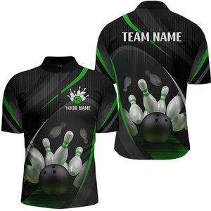 Green Bowling Shirts for Men Women Team Custom Bowling Polo & Quarter Zip Shirt MBL71