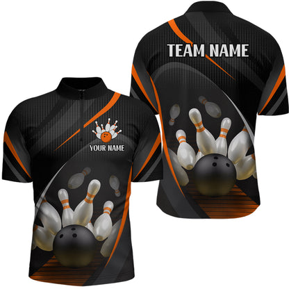 Orange Bowling Shirts for Men Women Team Custom Bowling Polo & Quarter Zip Shirt MBL71
