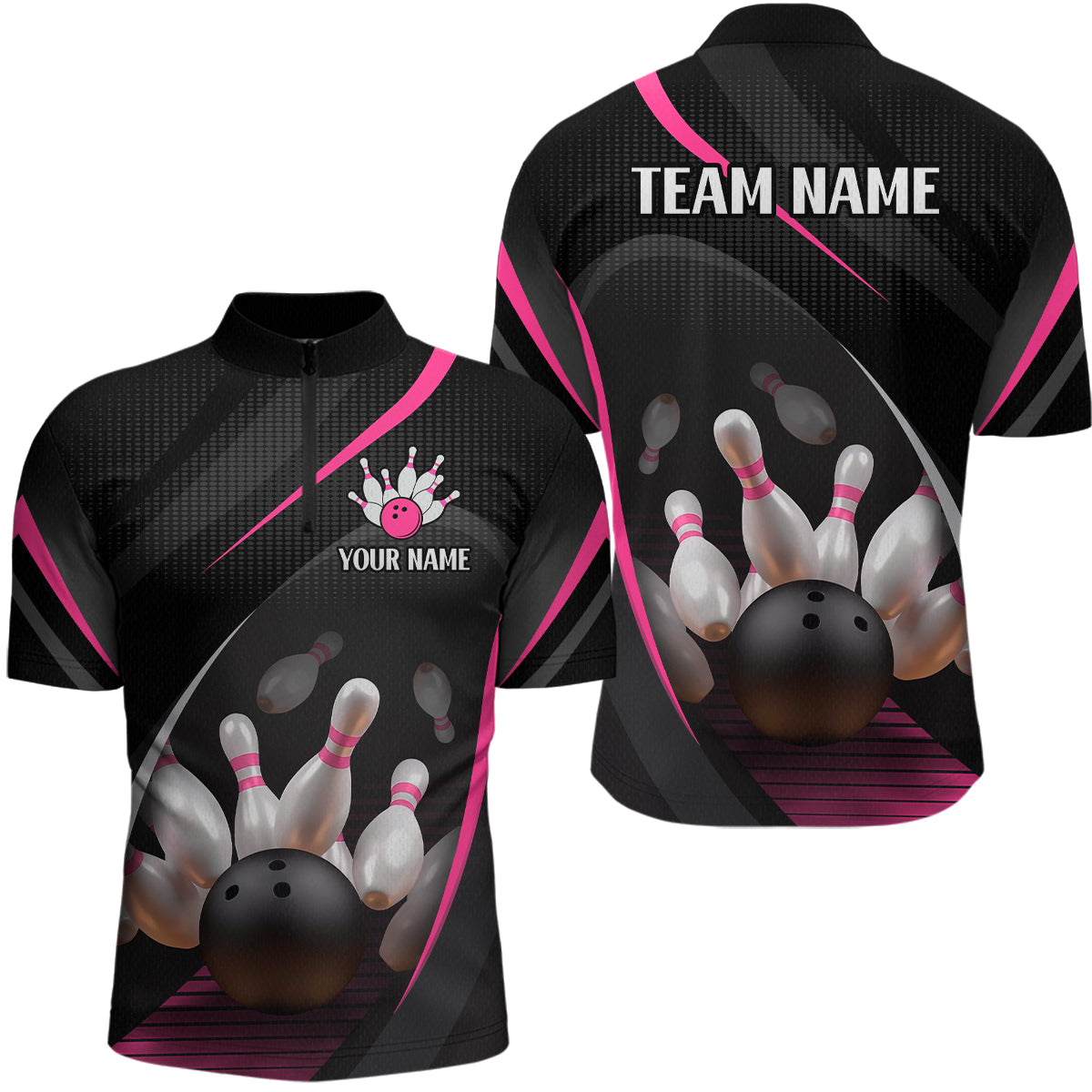 Pink Bowling Shirts for Men Women Team Custom Bowling Polo & Quarter Zip Shirt MBL71