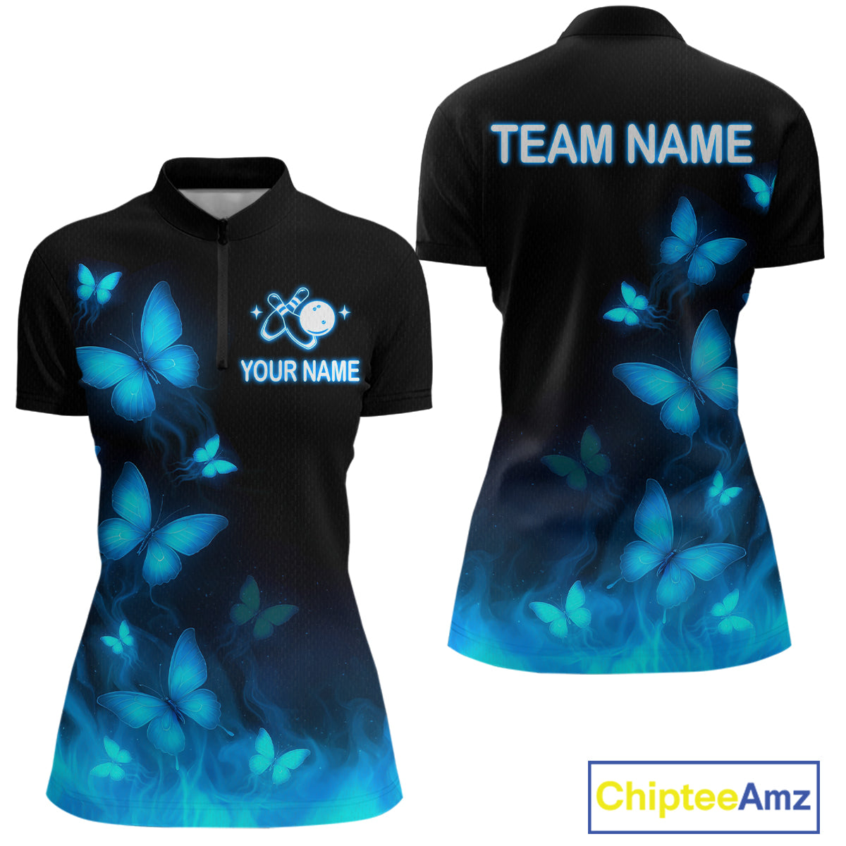 Blue Butterflies Bowling Shirts Women Men Team Custom Bowling Jerseys for Bowlers MBL138