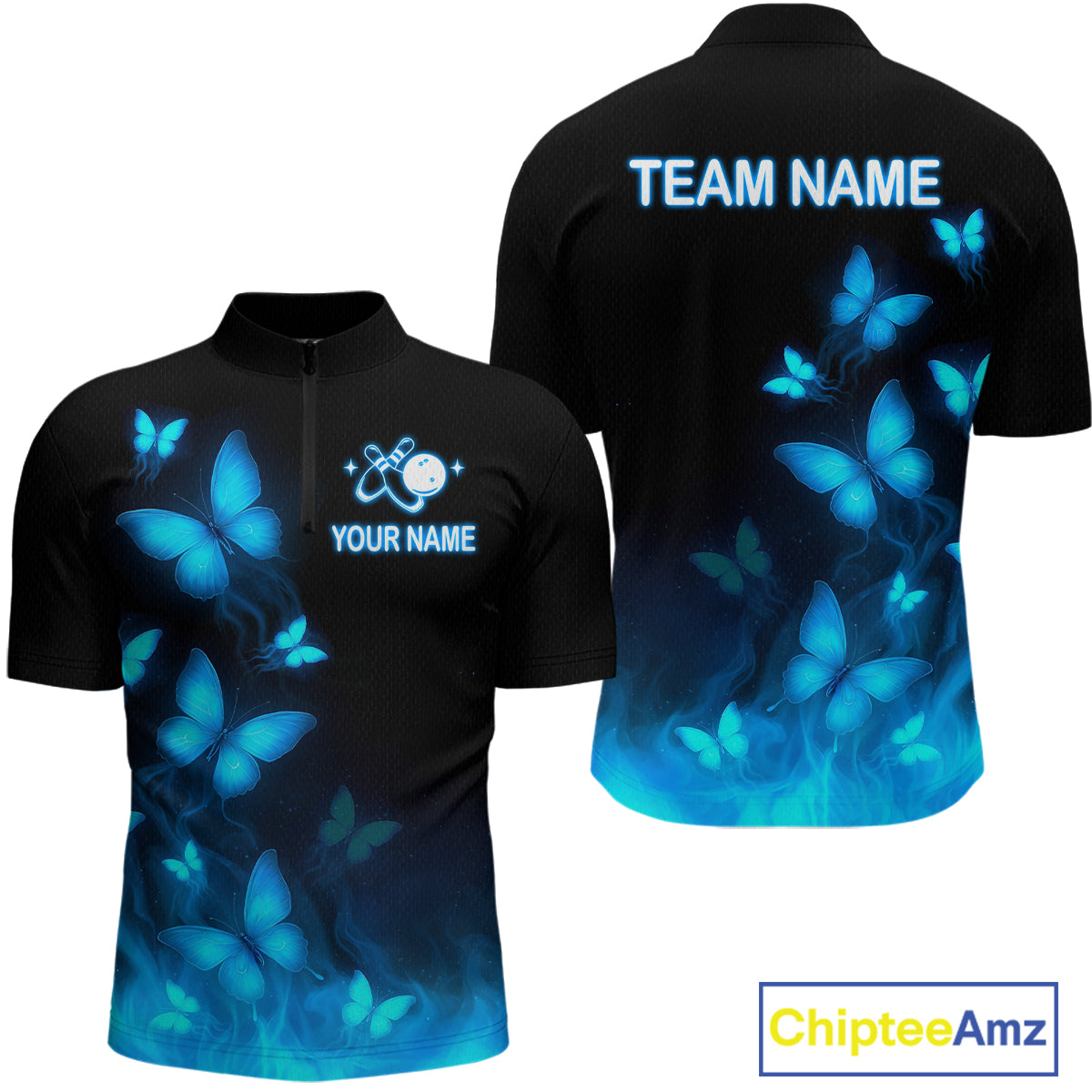 Blue Butterflies Bowling Shirts Women Men Team Custom Bowling Jerseys for Bowlers MBL138