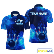 Load image into Gallery viewer, Blue Flaming Bowling Shirts for Women Men Custom Team Bowling Polo &amp; Quarter Zip MBL140
